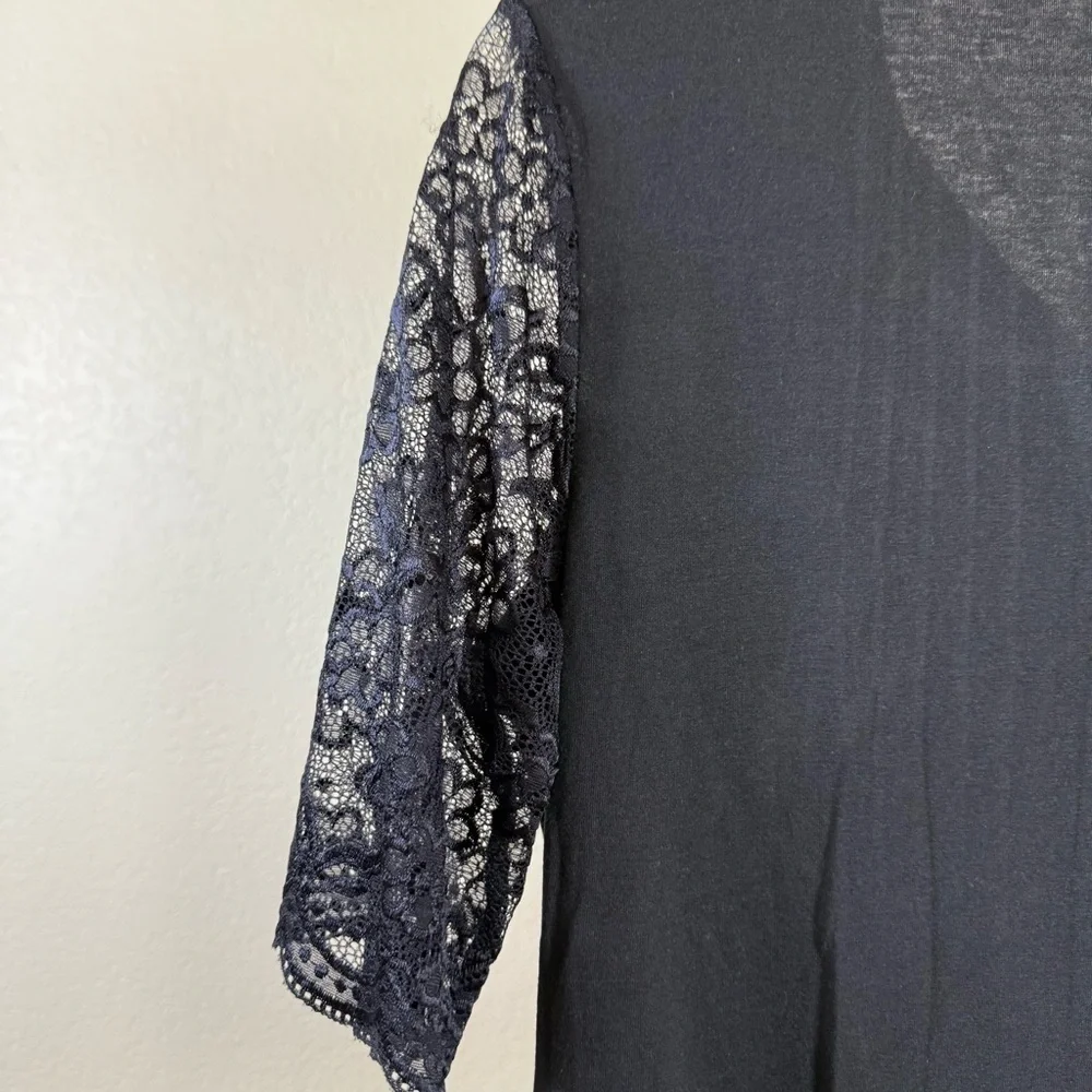 Plus Size Black Lace Sleeve Pintuck Blouse XL Stretchy Gothic Romantic Witchy - Picture 6 of 8